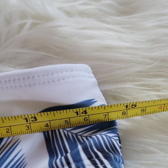 Two Piece Twist Simons Bikini Swimsuit Dark Blue Feather Print Spaghetti Strap M - Picture 4 of 12